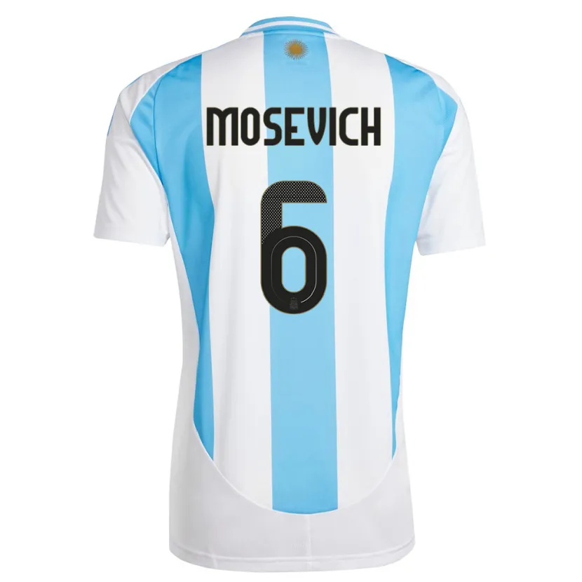 Danxen Børn Argentina Leonel Mosevich #6 Hvid Blå Hjemmebane Spillertrøjer 24-26 Trøje T-Shirt