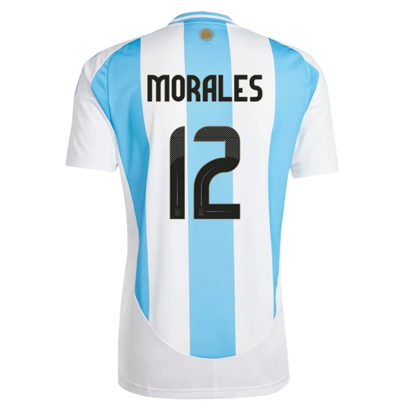 Danxen Børn Argentina Lautaro Morales #12 Hvid Blå Hjemmebane Spillertrøjer 24-26 Trøje T-Shirt