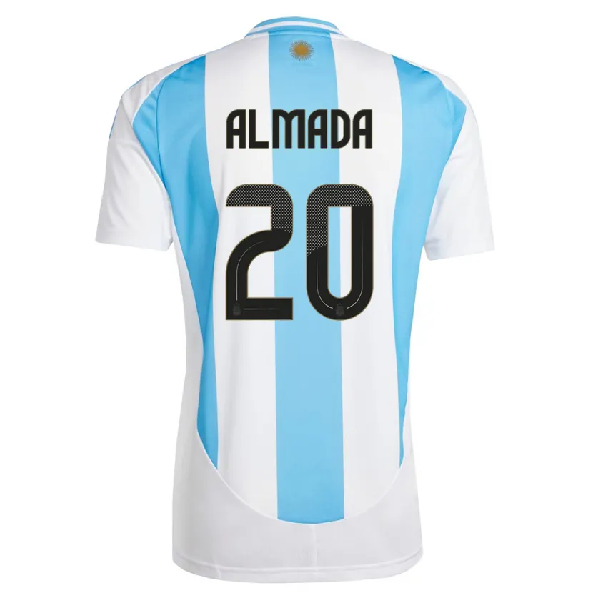 Danxen Børn Argentina Thiago Almada #20 Hvid Blå Hjemmebane Spillertrøjer 24-26 Trøje T-Shirt