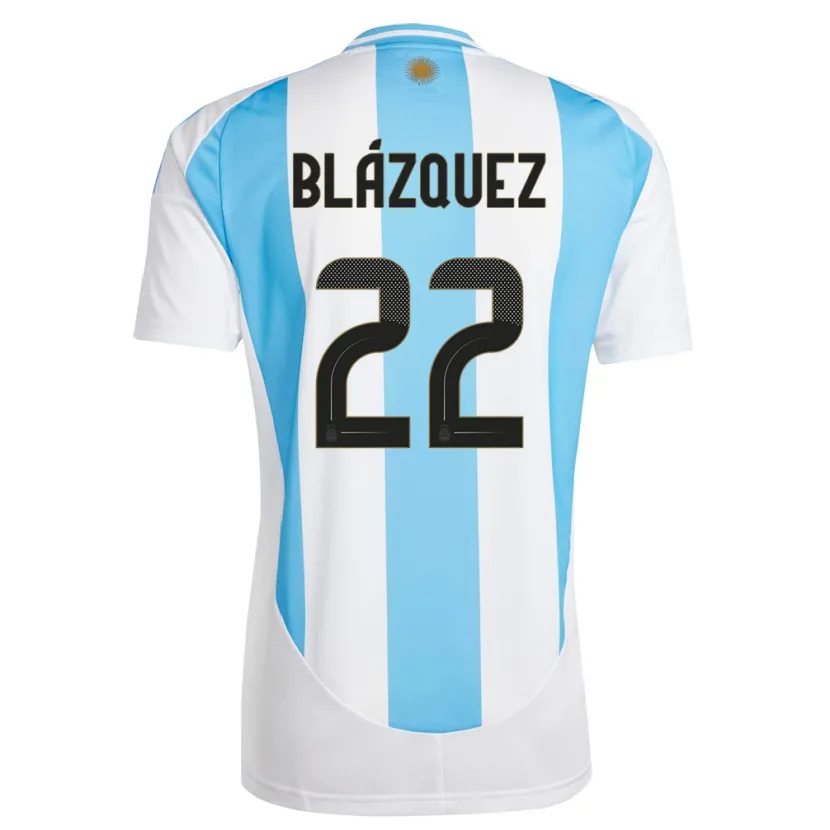 Danxen Børn Argentina Joaquin Blazquez #22 Hvid Blå Hjemmebane Spillertrøjer 24-26 Trøje T-Shirt