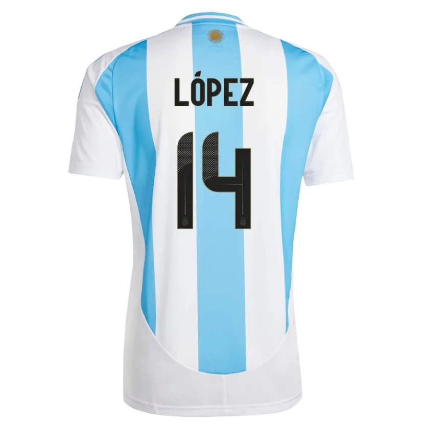 Danxen Børn Argentina Lautaro Lopez #14 Hvid Blå Hjemmebane Spillertrøjer 24-26 Trøje T-Shirt