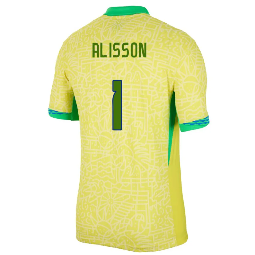 Danxen Børn Brasilien Alisson #1 Gul Hjemmebane Spillertrøjer 24-26 Trøje T-Shirt