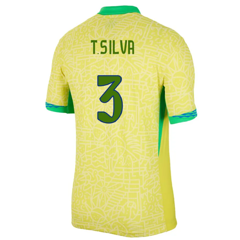 Danxen Børn Brasilien Thiago Silva #3 Gul Hjemmebane Spillertrøjer 24-26 Trøje T-Shirt