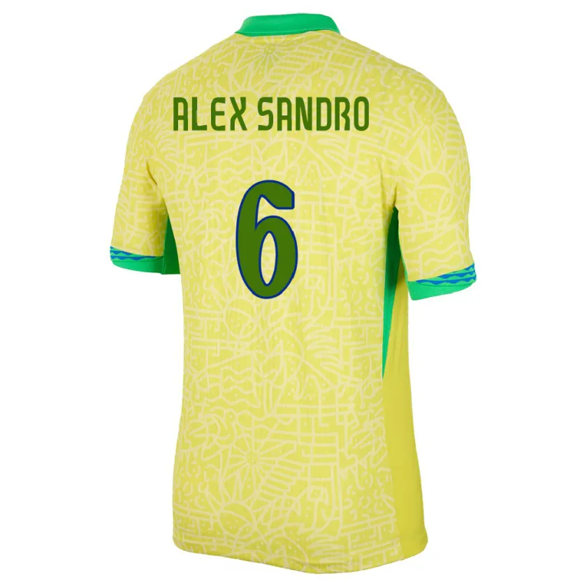 Danxen Børn Brasilien Alex Sandro #6 Gul Hjemmebane Spillertrøjer 24-26 Trøje T-Shirt