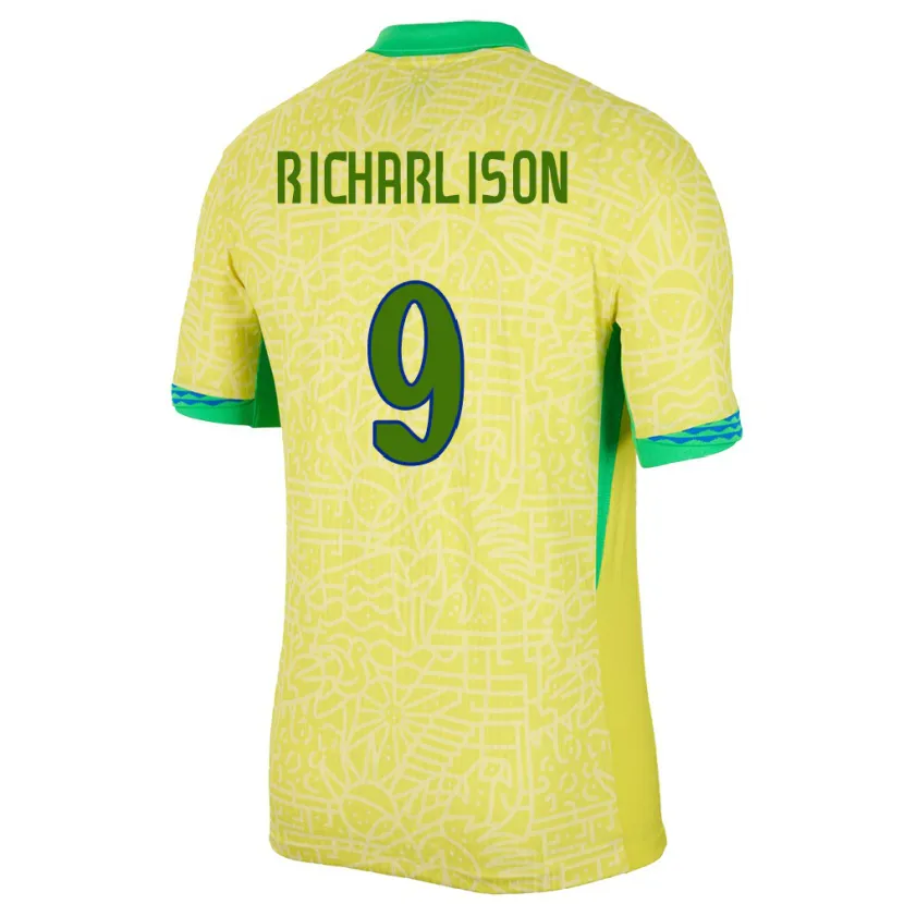 Danxen Børn Brasilien Richarlison #9 Gul Hjemmebane Spillertrøjer 24-26 Trøje T-Shirt