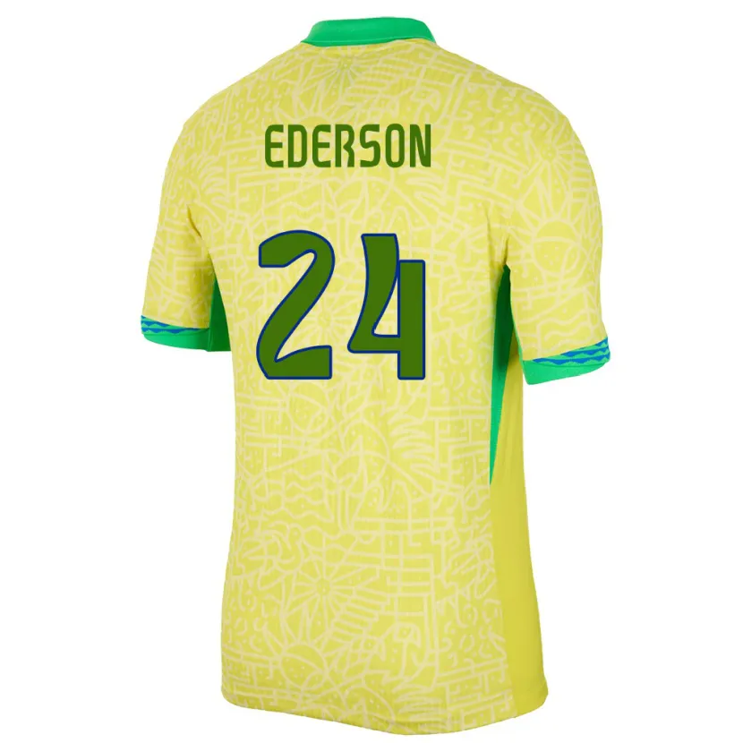 Danxen Børn Brasilien Ederson #24 Gul Hjemmebane Spillertrøjer 24-26 Trøje T-Shirt