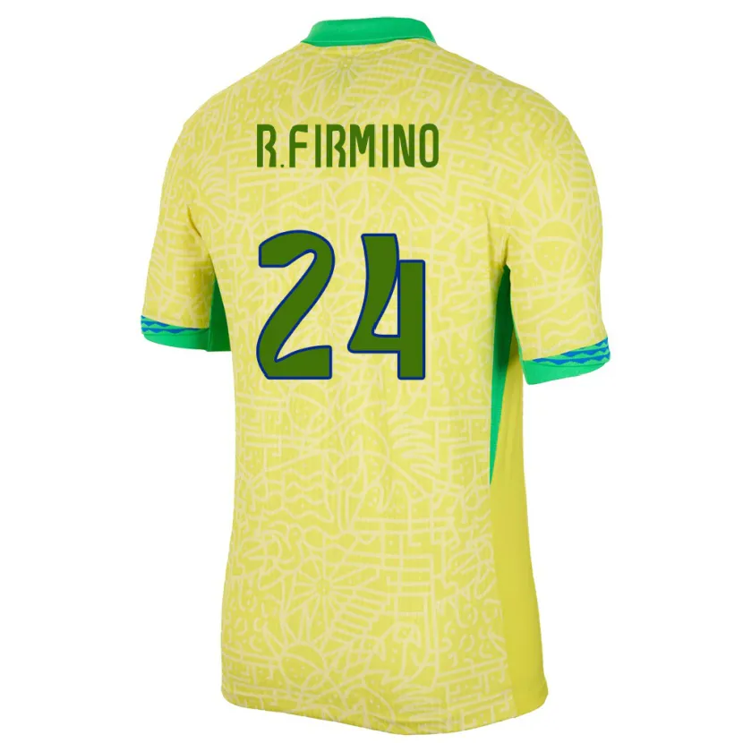 Danxen Børn Brasilien Roberto Firmino #24 Gul Hjemmebane Spillertrøjer 24-26 Trøje T-Shirt