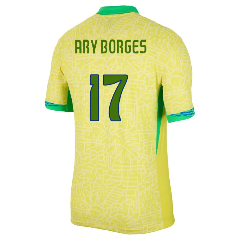 Danxen Børn Brasilien Ary Borges #17 Gul Hjemmebane Spillertrøjer 24-26 Trøje T-Shirt