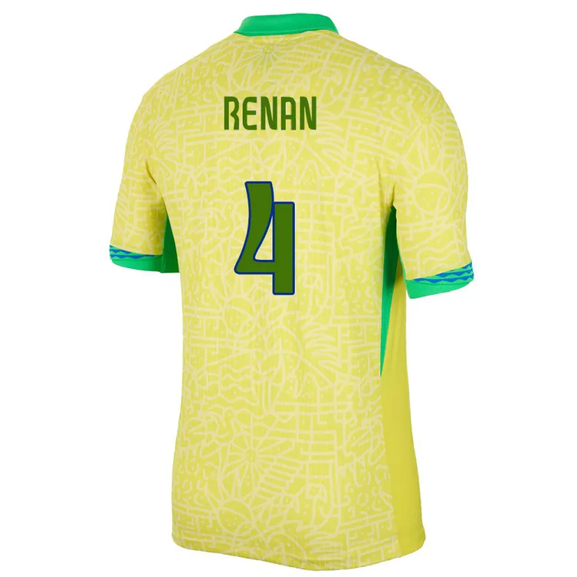 Danxen Børn Brasilien Robert Renan #4 Gul Hjemmebane Spillertrøjer 24-26 Trøje T-Shirt