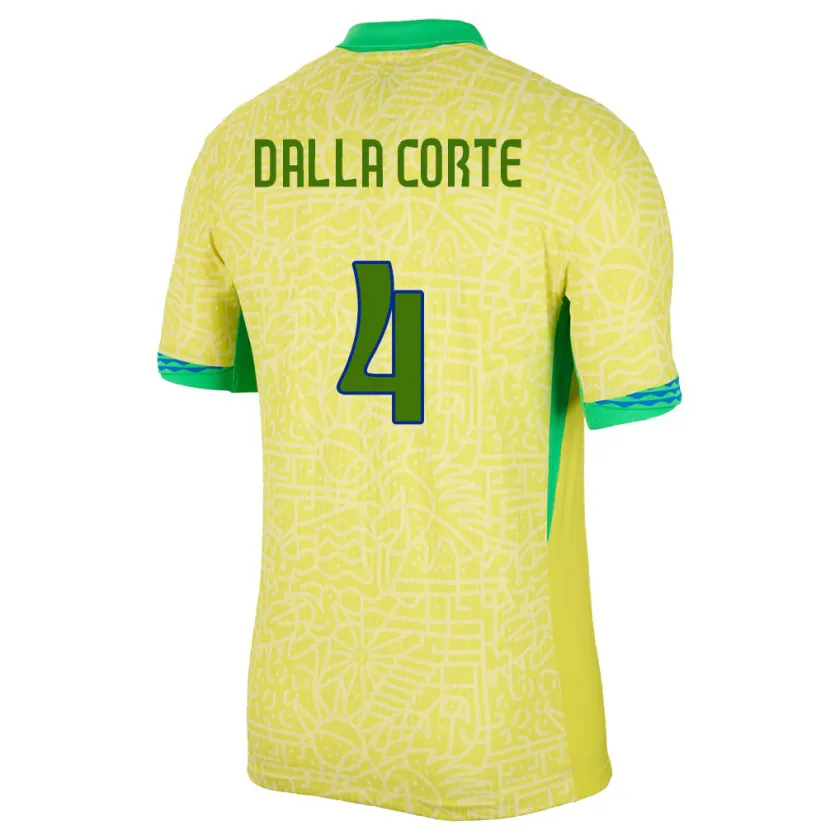 Danxen Børn Brasilien Joao Dalla Corte #4 Gul Hjemmebane Spillertrøjer 24-26 Trøje T-Shirt