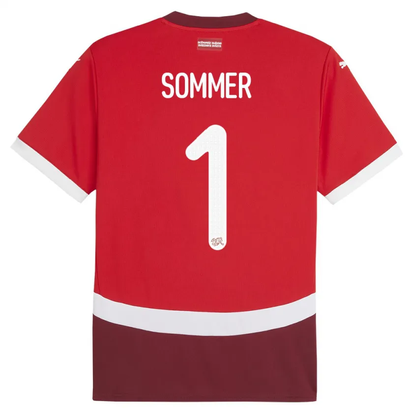 Danxen Børn Schweiz Yann Sommer #1 Rød Hjemmebane Spillertrøjer 24-26 Trøje T-Shirt