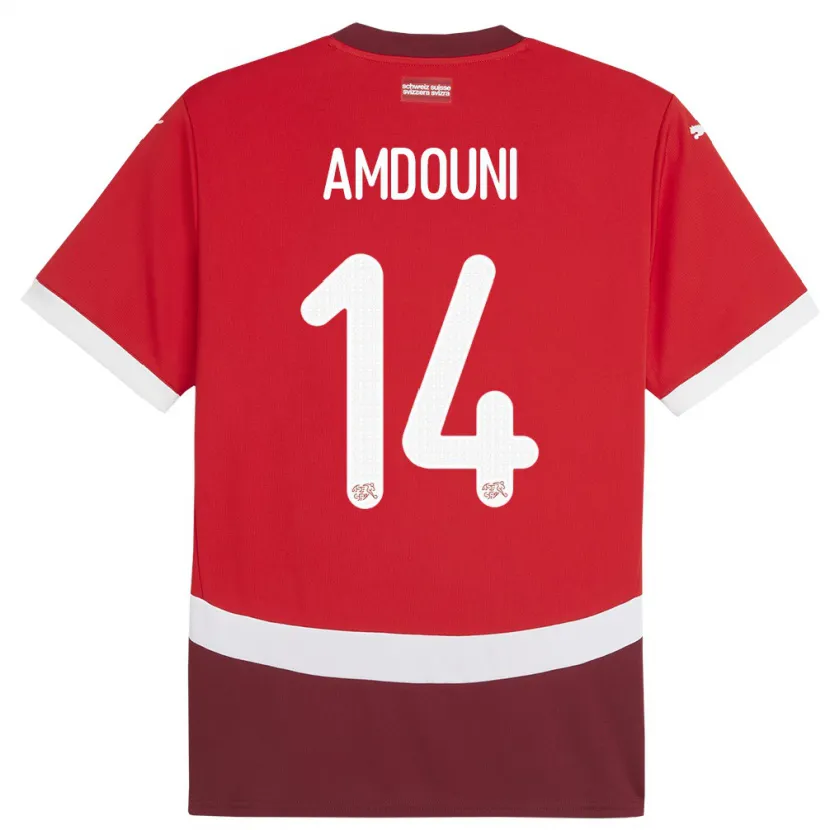 Danxen Børn Schweiz Mohamed Zeki Amdouni #14 Rød Hjemmebane Spillertrøjer 24-26 Trøje T-Shirt