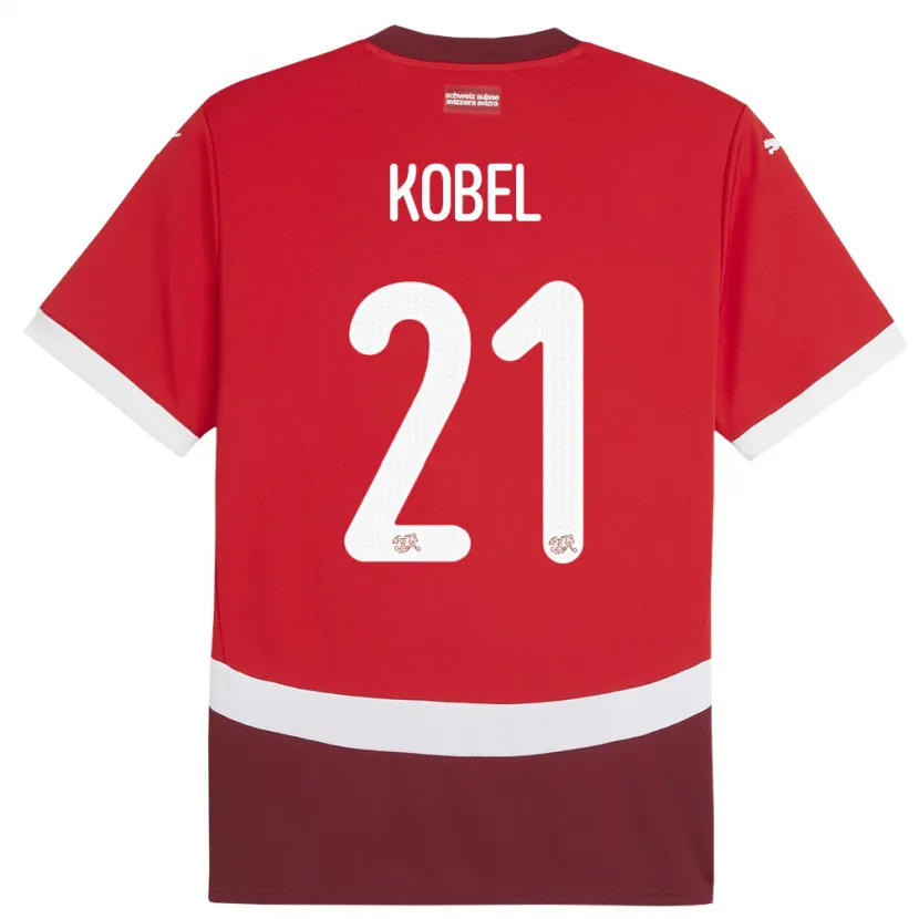 Danxen Børn Schweiz Gregor Kobel #21 Rød Hjemmebane Spillertrøjer 24-26 Trøje T-Shirt