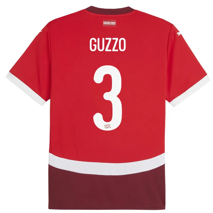 Danxen Børn Schweiz Ramon Guzzo #3 Rød Hjemmebane Spillertrøjer 24-26 Trøje T-Shirt