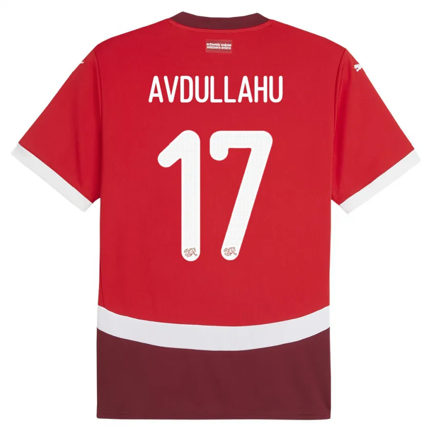 Danxen Børn Schweiz Leon Avdullahu #17 Rød Hjemmebane Spillertrøjer 24-26 Trøje T-Shirt