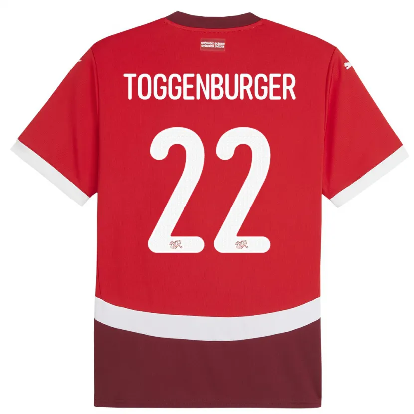 Danxen Børn Schweiz Nando Toggenburger #22 Rød Hjemmebane Spillertrøjer 24-26 Trøje T-Shirt