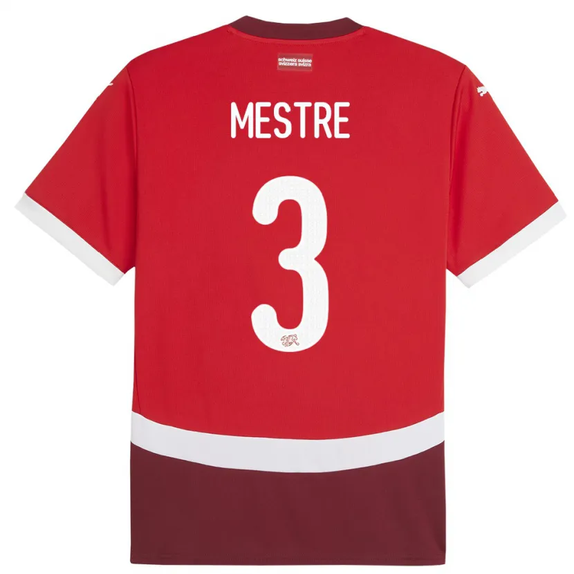 Danxen Børn Schweiz Luis Mestre #3 Rød Hjemmebane Spillertrøjer 24-26 Trøje T-Shirt