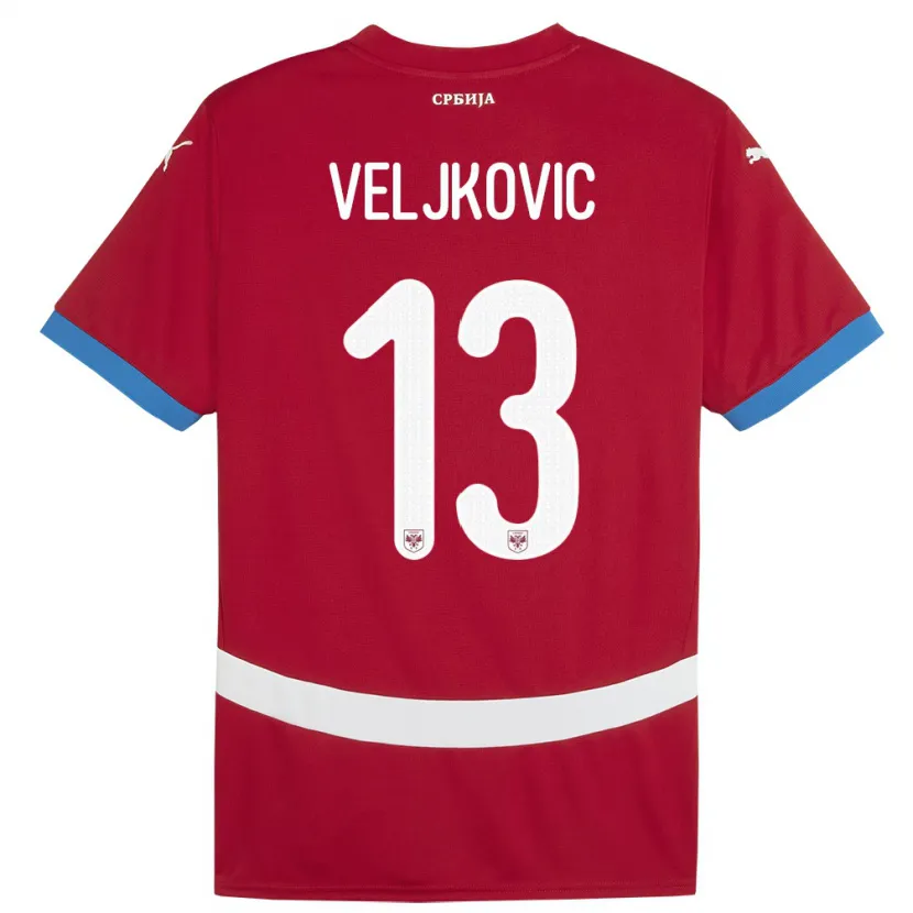 Danxen Børn Serbien Milos Veljkovic #13 Rød Hjemmebane Spillertrøjer 24-26 Trøje T-Shirt