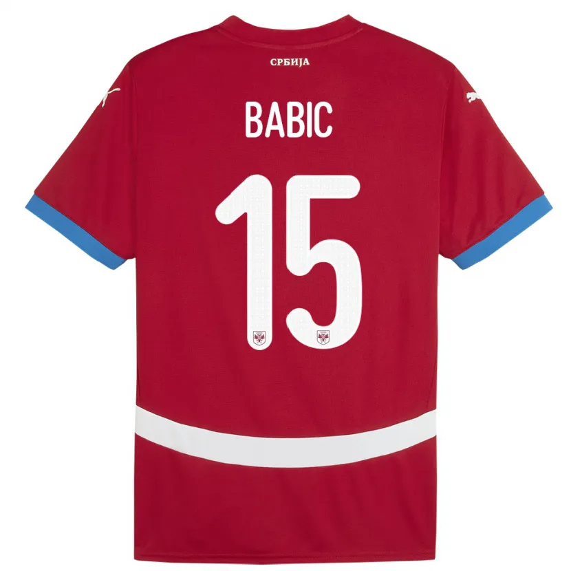 Danxen Børn Serbien Srdjan Babic #15 Rød Hjemmebane Spillertrøjer 24-26 Trøje T-Shirt