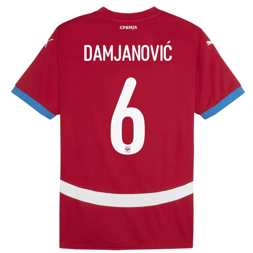 Danxen Børn Serbien Nevena Damjanovic #6 Rød Hjemmebane Spillertrøjer 24-26 Trøje T-Shirt