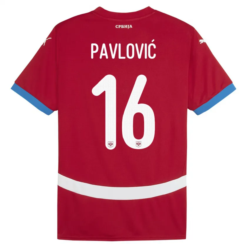 Danxen Børn Serbien Sara Pavlovic #16 Rød Hjemmebane Spillertrøjer 24-26 Trøje T-Shirt