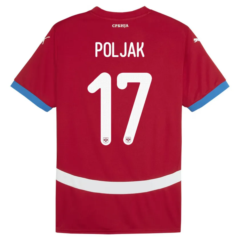 Danxen Børn Serbien Allegra Poljak #17 Rød Hjemmebane Spillertrøjer 24-26 Trøje T-Shirt