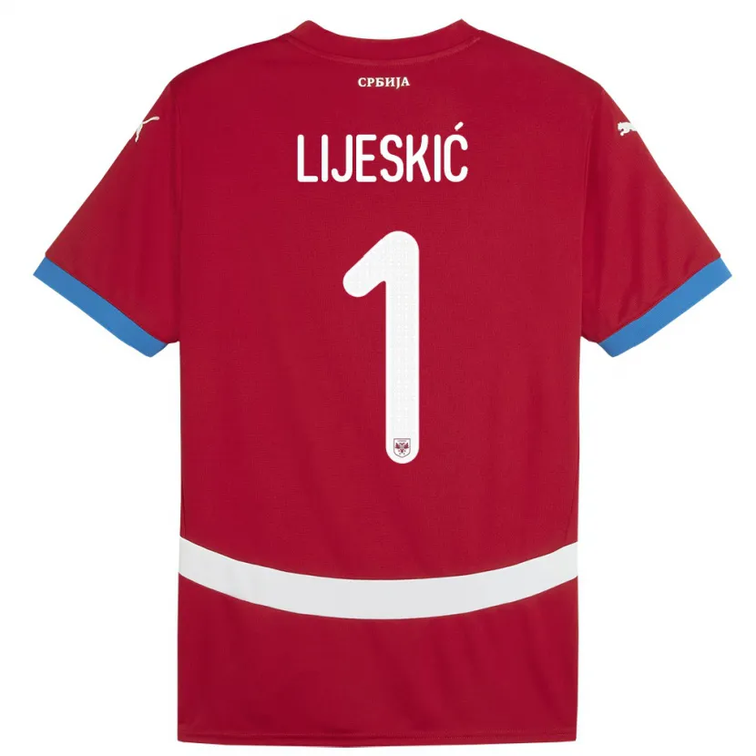 Danxen Børn Serbien Luka Lijeskic #1 Rød Hjemmebane Spillertrøjer 24-26 Trøje T-Shirt