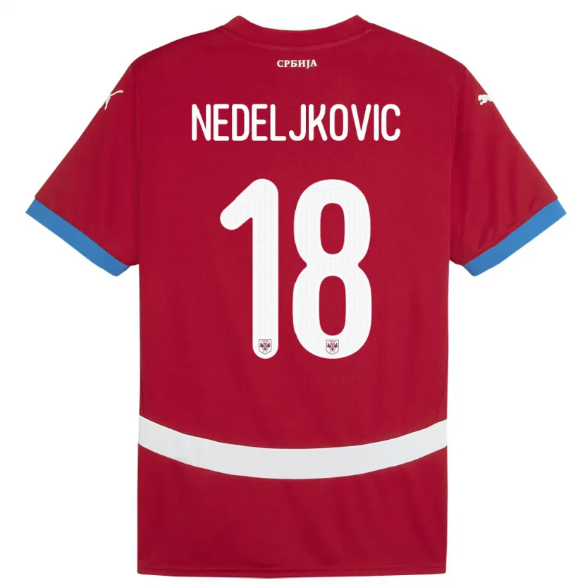 Danxen Børn Serbien Kosta Nedeljkovic #18 Rød Hjemmebane Spillertrøjer 24-26 Trøje T-Shirt