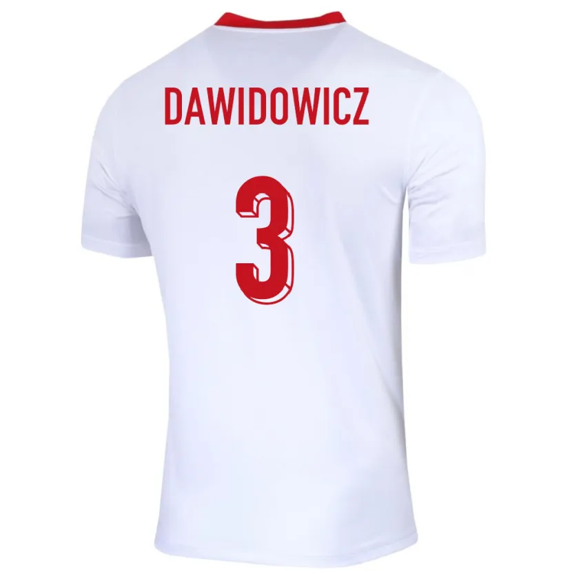 Danxen Børn Polen Pawel Dawidowicz #3 Hvid Hjemmebane Spillertrøjer 24-26 Trøje T-Shirt