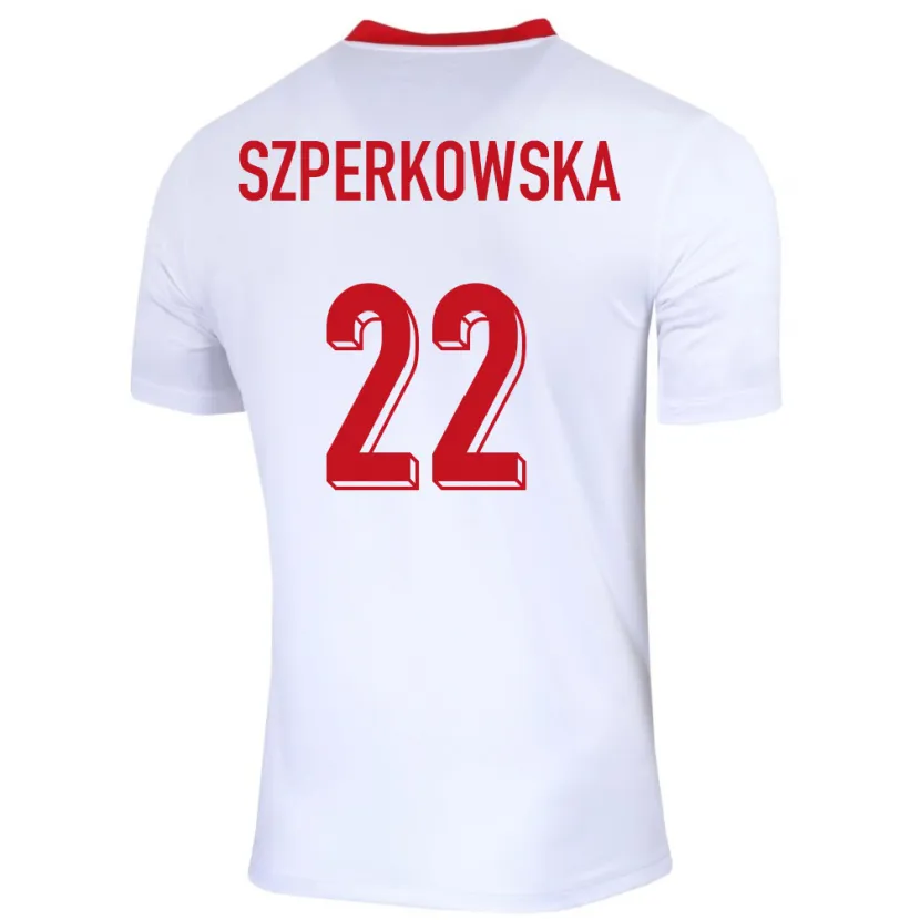 Danxen Børn Polen Oliwia Szperkowska #22 Hvid Hjemmebane Spillertrøjer 24-26 Trøje T-Shirt