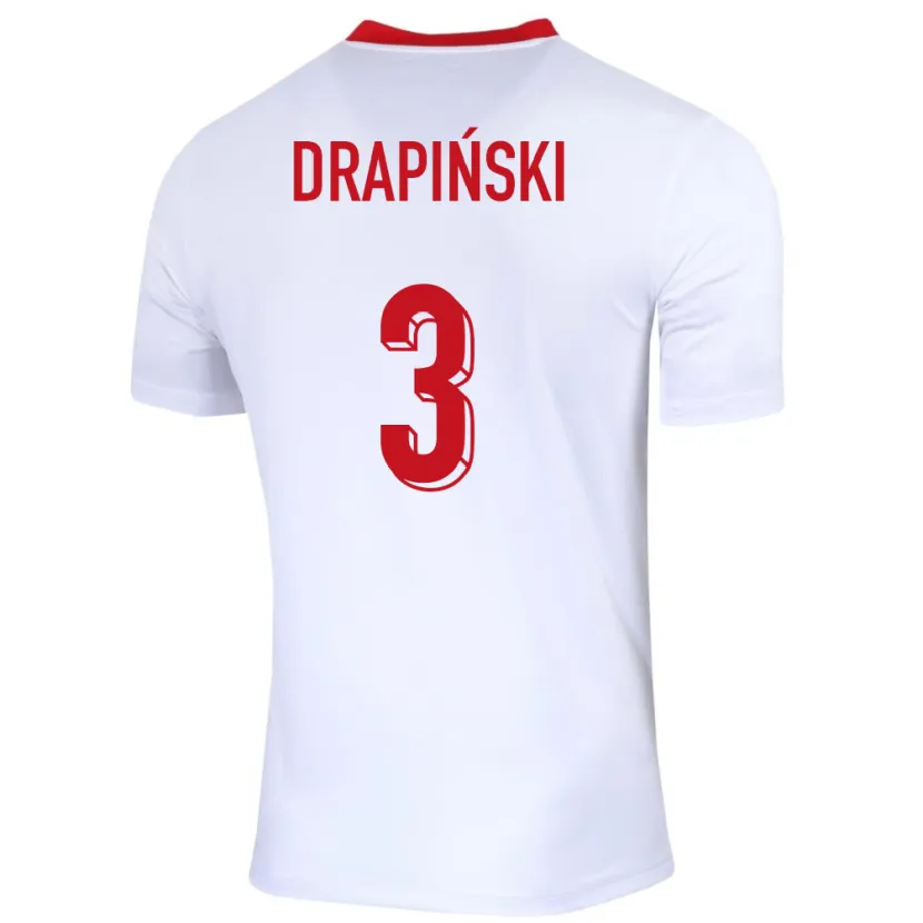 Danxen Børn Polen Igor Drapinski #3 Hvid Hjemmebane Spillertrøjer 24-26 Trøje T-Shirt