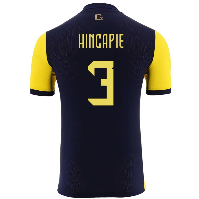 Danxen Børn Ecuador Piero Hincapie #3 Gul Hjemmebane Spillertrøjer 24-26 Trøje T-Shirt