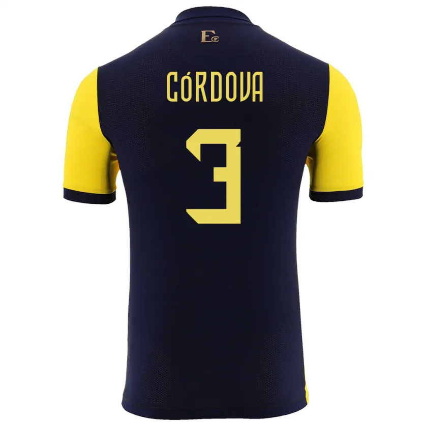 Danxen Børn Ecuador Luis Cordova #3 Gul Hjemmebane Spillertrøjer 24-26 Trøje T-Shirt