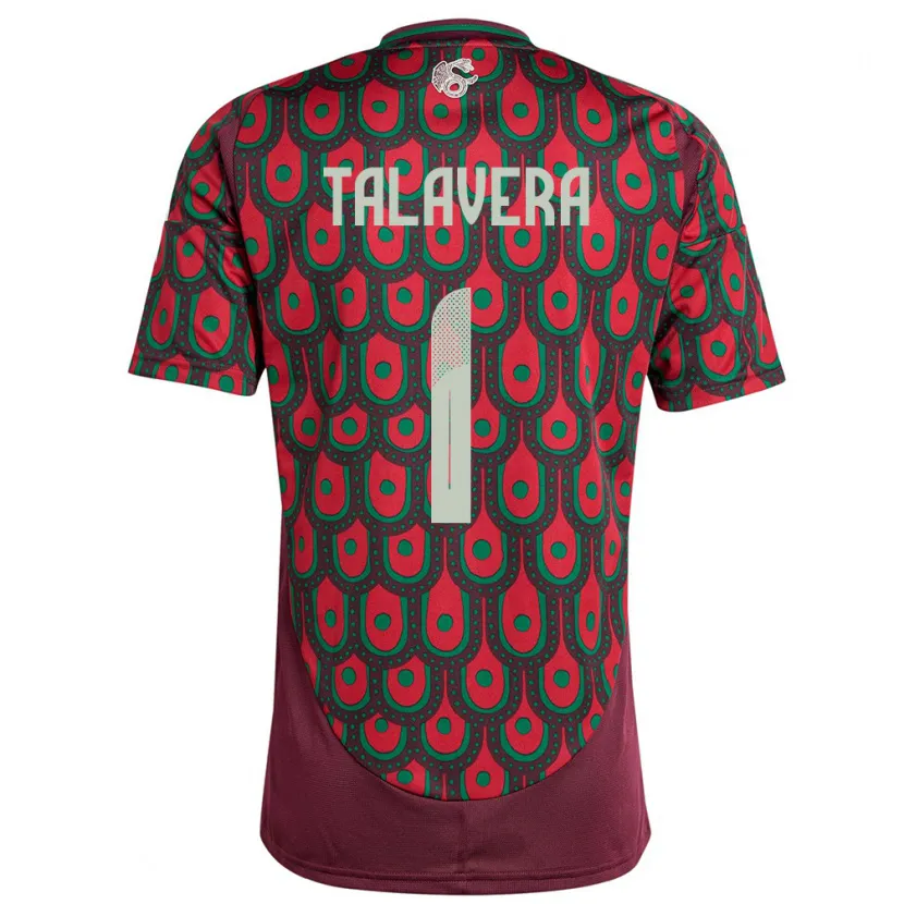 Danxen Børn Mexico Alfredo Talavera #1 Rødbrun Hjemmebane Spillertrøjer 24-26 Trøje T-Shirt