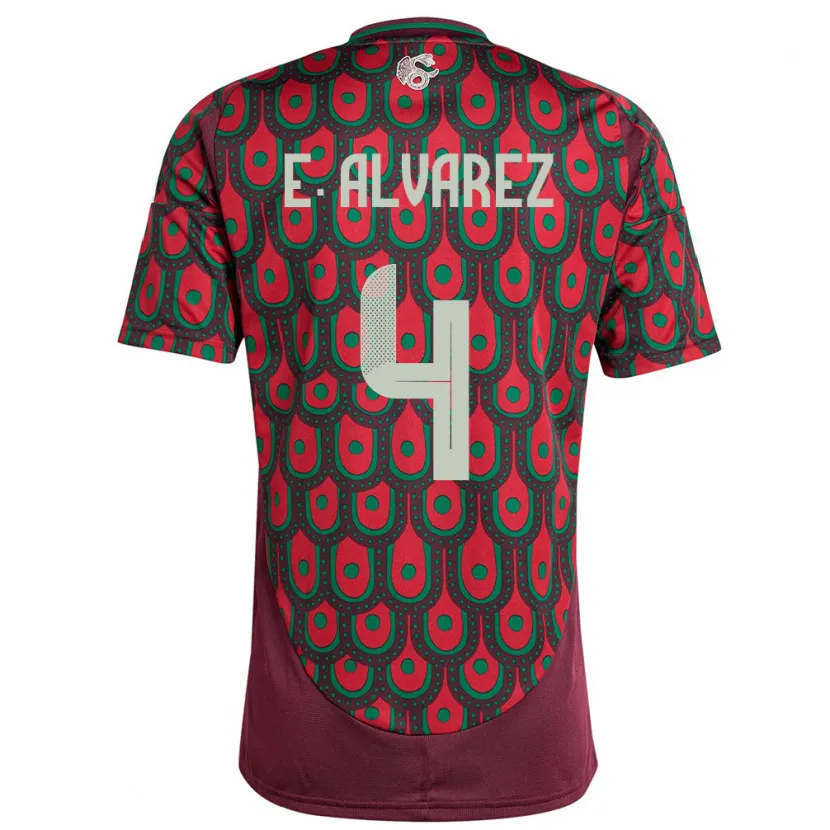 Danxen Børn Mexico Edson Alvarez #4 Rødbrun Hjemmebane Spillertrøjer 24-26 Trøje T-Shirt