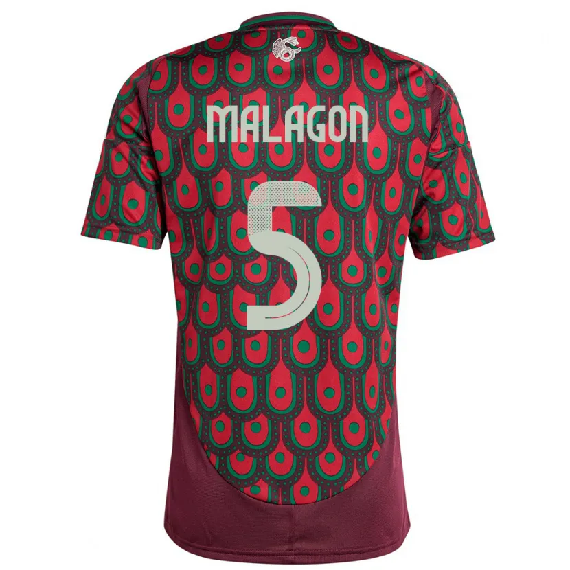 Danxen Børn Mexico Luis Malagon #5 Rødbrun Hjemmebane Spillertrøjer 24-26 Trøje T-Shirt