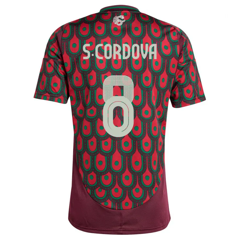 Danxen Børn Mexico Sebastian Cordova #8 Rødbrun Hjemmebane Spillertrøjer 24-26 Trøje T-Shirt