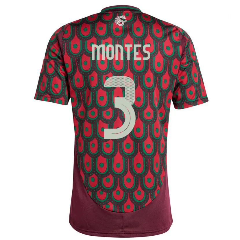 Danxen Børn Mexico Cesar Montes #3 Rødbrun Hjemmebane Spillertrøjer 24-26 Trøje T-Shirt