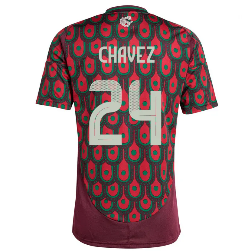 Danxen Børn Mexico Luis Chavez #24 Rødbrun Hjemmebane Spillertrøjer 24-26 Trøje T-Shirt