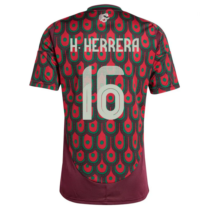 Danxen Børn Mexico Hector Herrera #16 Rødbrun Hjemmebane Spillertrøjer 24-26 Trøje T-Shirt