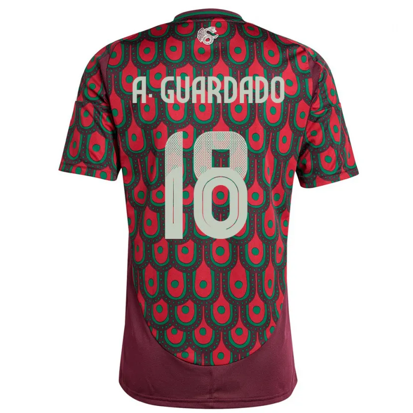 Danxen Børn Mexico Andres Guardado #18 Rødbrun Hjemmebane Spillertrøjer 24-26 Trøje T-Shirt