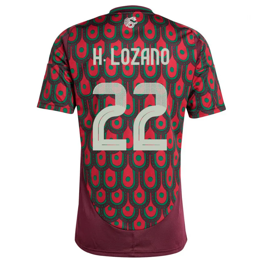 Danxen Børn Mexico Hirving Lozano #22 Rødbrun Hjemmebane Spillertrøjer 24-26 Trøje T-Shirt