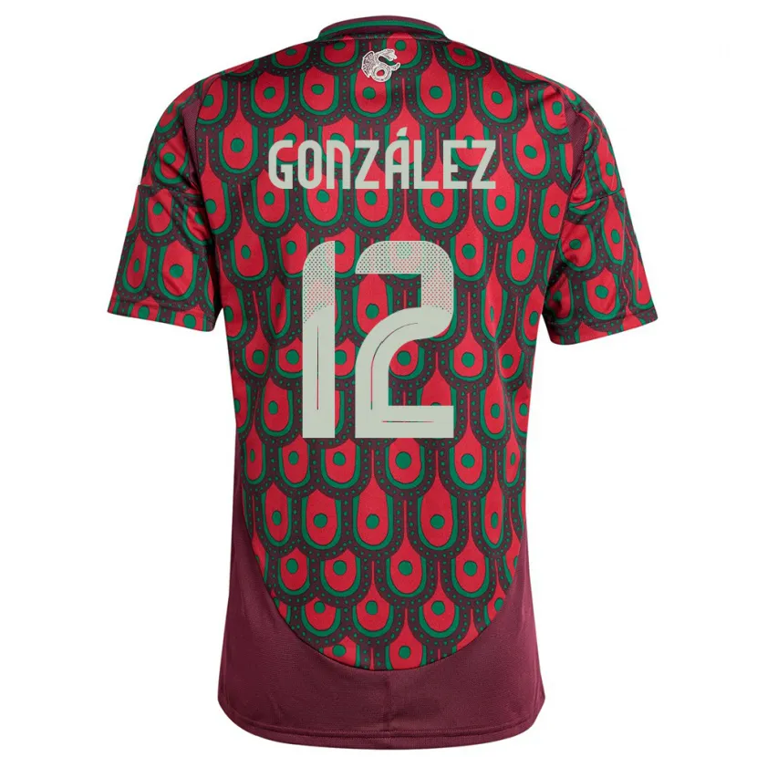 Danxen Børn Mexico Itzel Gonzalez #12 Rødbrun Hjemmebane Spillertrøjer 24-26 Trøje T-Shirt