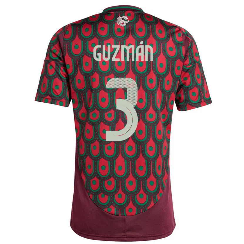 Danxen Børn Mexico Victor Guzman #3 Rødbrun Hjemmebane Spillertrøjer 24-26 Trøje T-Shirt