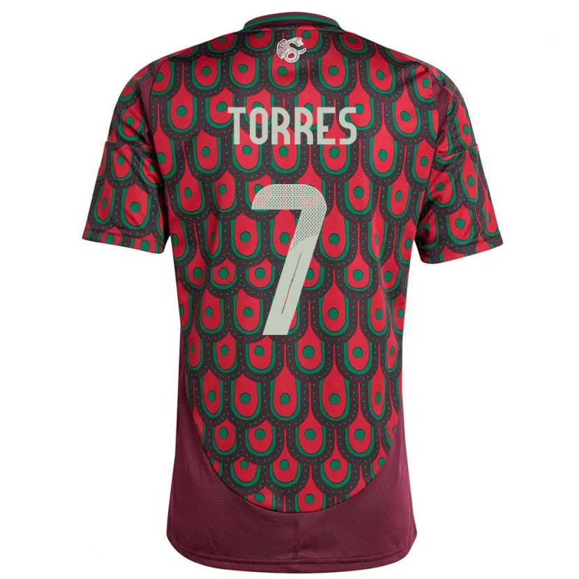 Danxen Børn Mexico Christian Torres #7 Rødbrun Hjemmebane Spillertrøjer 24-26 Trøje T-Shirt