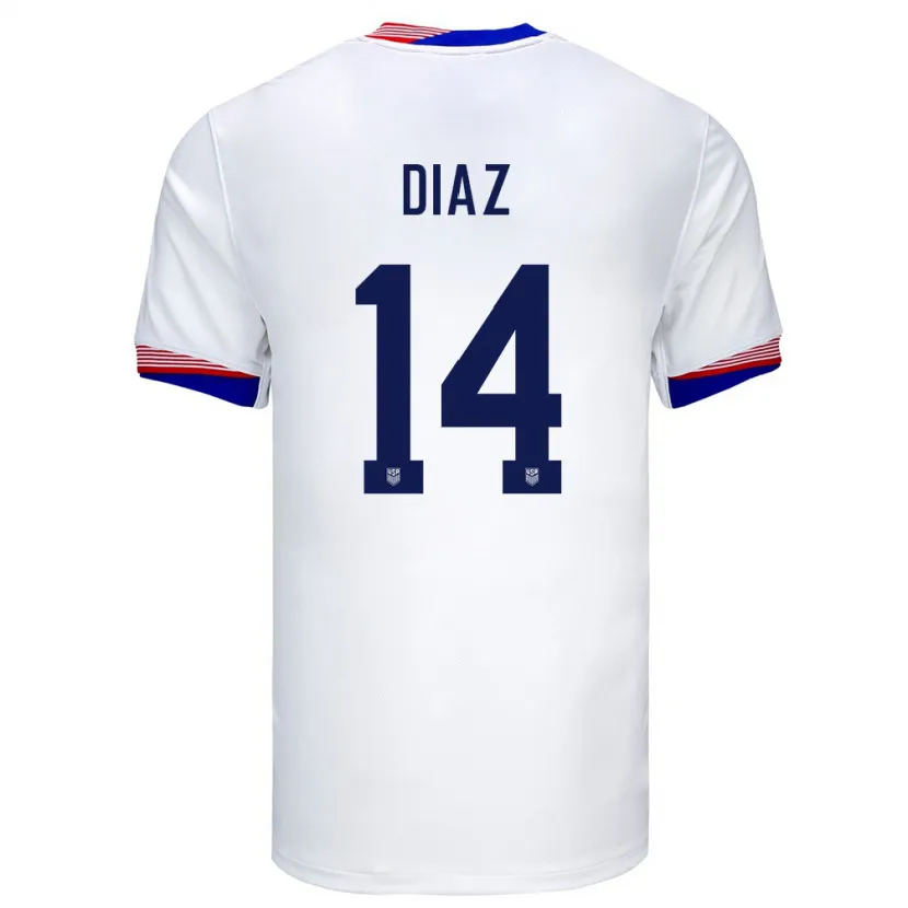 Danxen Børn Usa Christian Diaz #14 Hvid Hjemmebane Spillertrøjer 24-26 Trøje T-Shirt