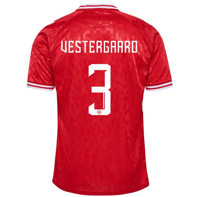 Danxen Børn Danmark Jannik Vestergaard #3 Rød Hjemmebane Spillertrøjer 24-26 Trøje T-Shirt