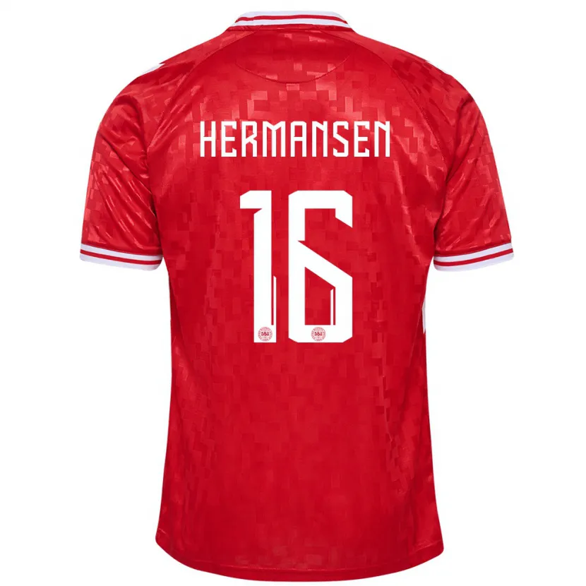 Danxen Børn Danmark Mads Hermansen #16 Rød Hjemmebane Spillertrøjer 24-26 Trøje T-Shirt