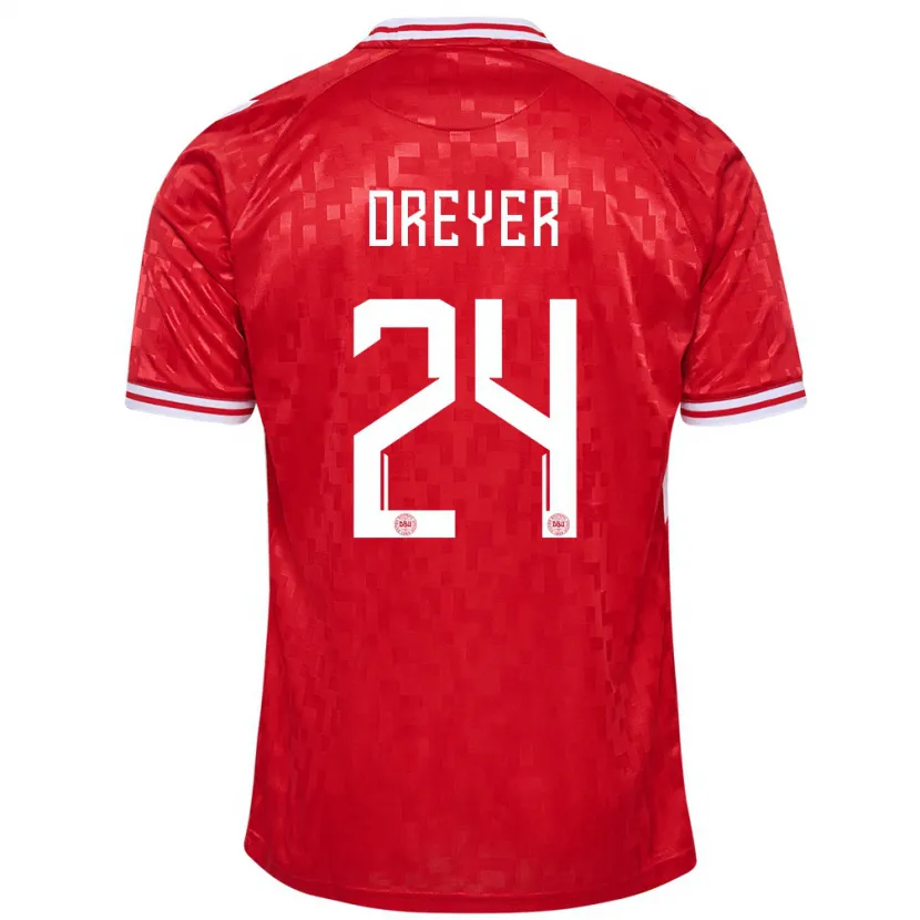 Danxen Børn Danmark Anders Dreyer #24 Rød Hjemmebane Spillertrøjer 24-26 Trøje T-Shirt