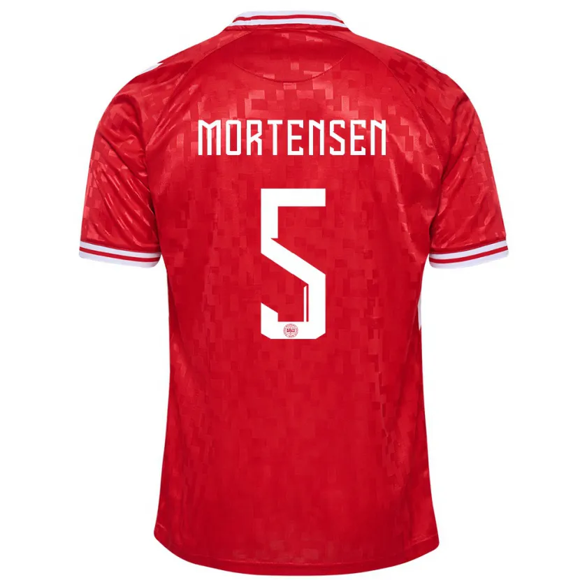 Danxen Børn Danmark Gustav Mortensen #5 Rød Hjemmebane Spillertrøjer 24-26 Trøje T-Shirt